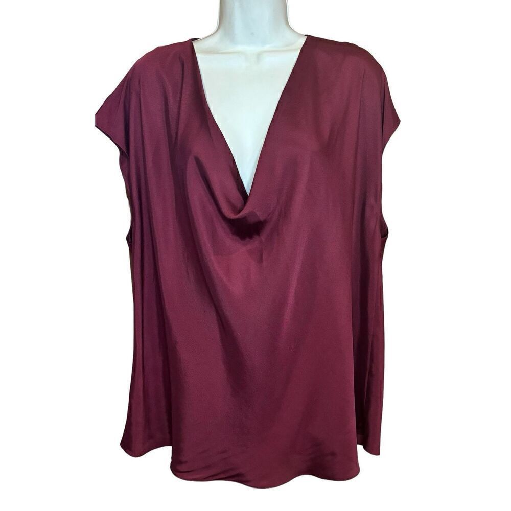 Vince Cowl Neck Cap Sleeve Silk Blend Blouse in Plum Wine NWT Size 1X